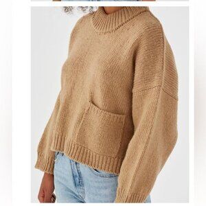 Celine mink, wool & Cashmere blend ribbed mock neck pullover tan sweater Medium